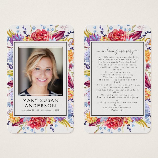 Succulents Photo Funeral Memorial Prayer Card (Front & Back)