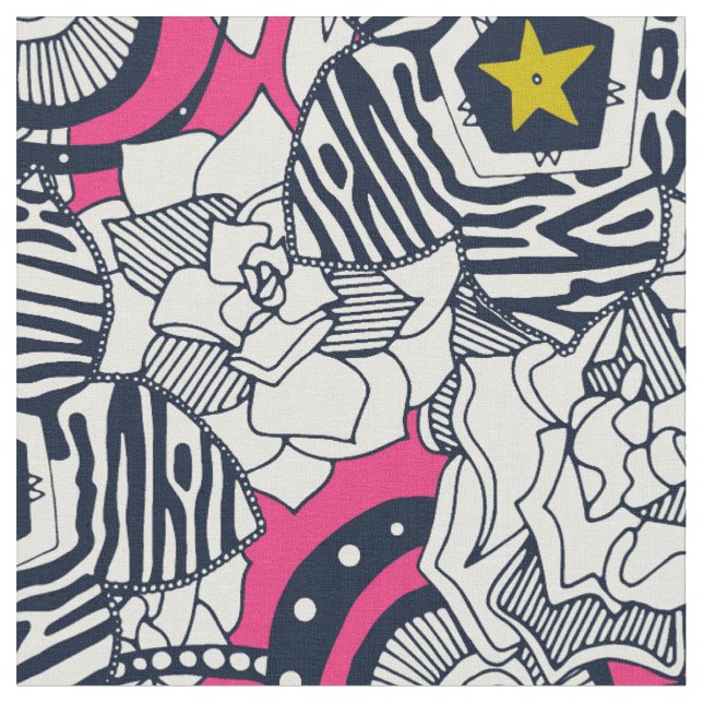 succulents pink chartreuse star fabric (Close Up)