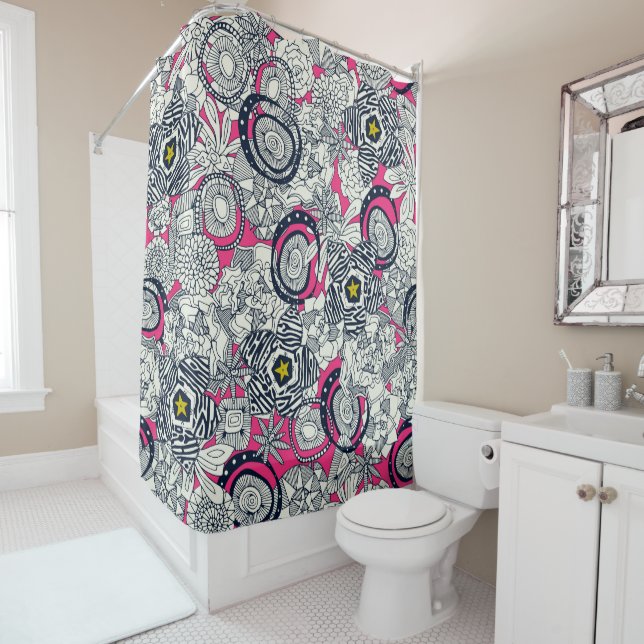 succulents pink chartreuse star shower curtain (In Situ)