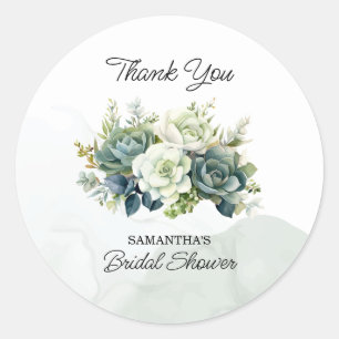 Succulents, roses and greenery Bridal Thank You Classic Round Sticker