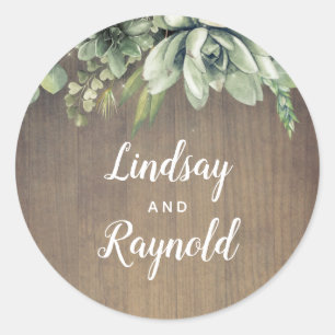 Succulents Rustic Country Wedding Classic Round Sticker