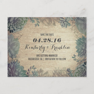 Succulents Rustic Floral Save the Date Announcement Postcard