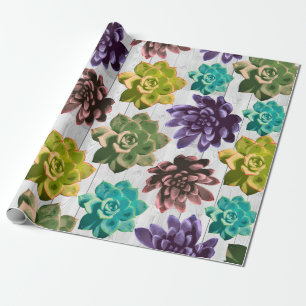 Succulents & Rustic White Wood Planks Wrapping Paper