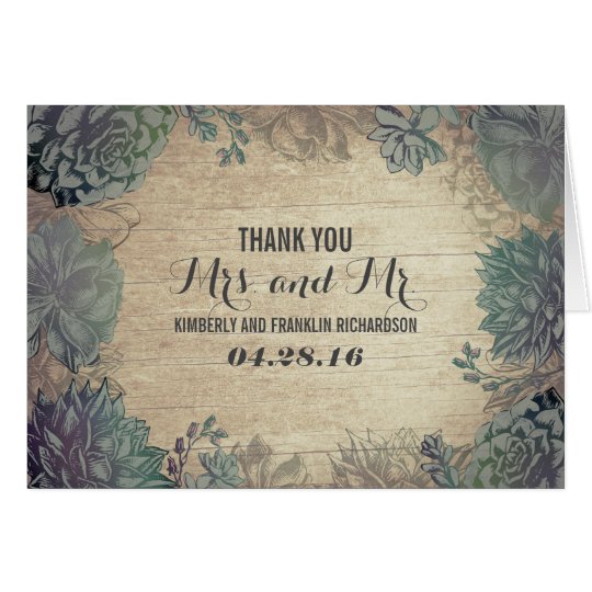 Succulents Rustic Wood Wedding Thank You Card