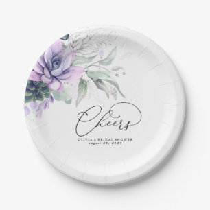 Succulents Silver Greenery Elegant Modern Cheers Paper Plate
