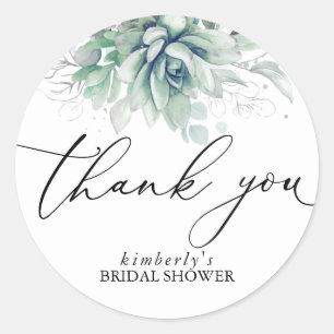 Succulents Silver Greenery Thank You Classic Round Sticker