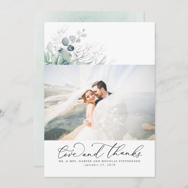 Succulents Silver Greenery Wedding Thank You (Front/Back)