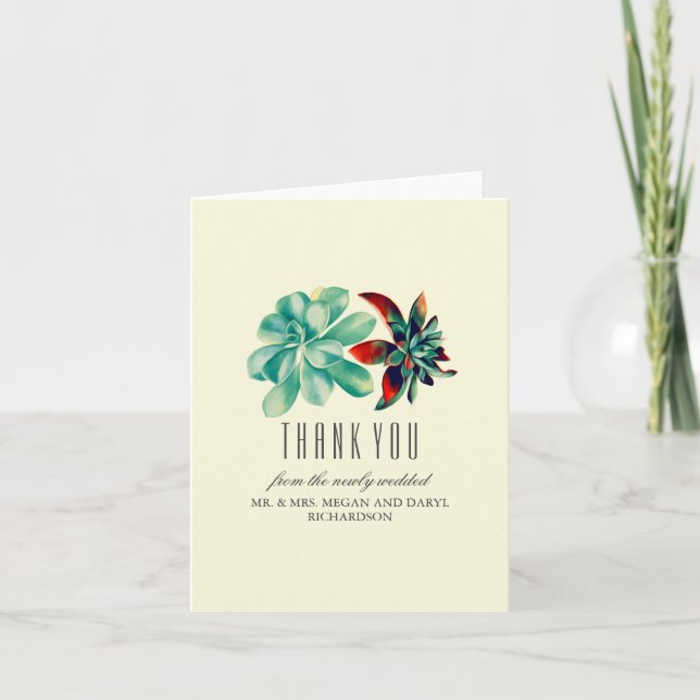 Succulents Teal Wedding Thank You (Front)