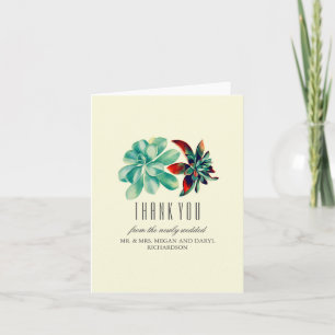 Succulents Teal Wedding Thank You Card