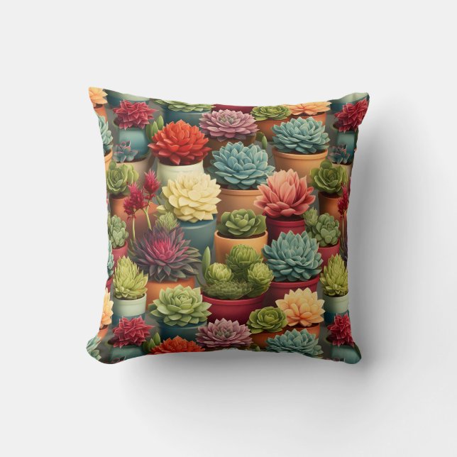 Succulents Terracotta Pots Botanical  Cushion (Front)
