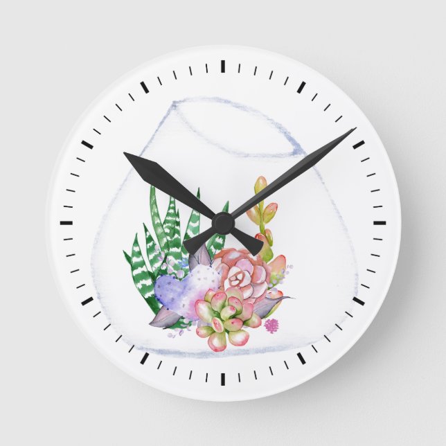 Succulents Terrarium Acrylic Wall Clock (Front)