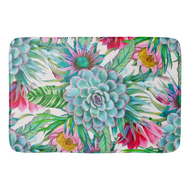 Succulents tropical garden bath mat (Front)
