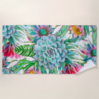 Succulents tropical garden beach towel