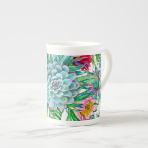 Succulents tropical garden bone china mug