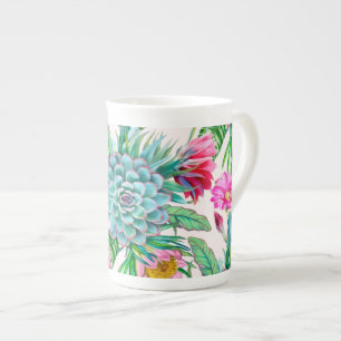 Succulents tropical garden bone china mug