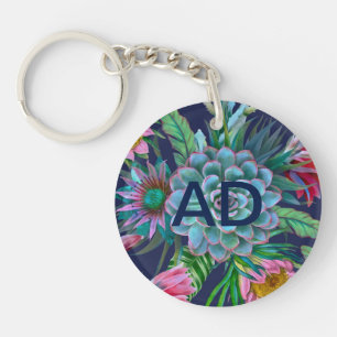 Succulents tropical garden key ring