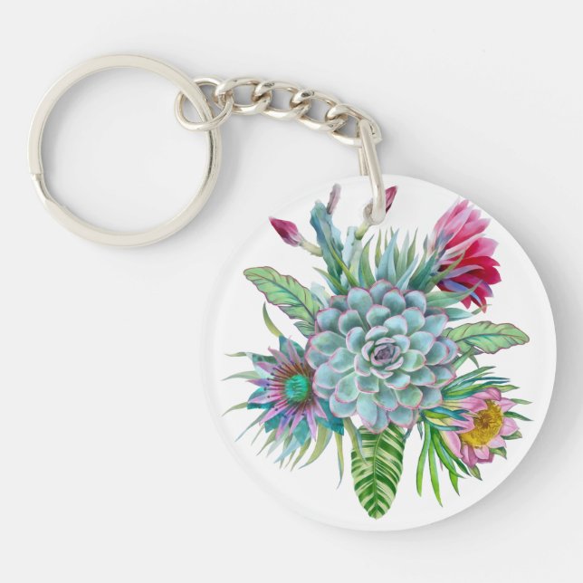 Succulents tropical garden key ring (Front)