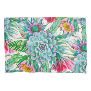 Succulents tropical garden pillowcase