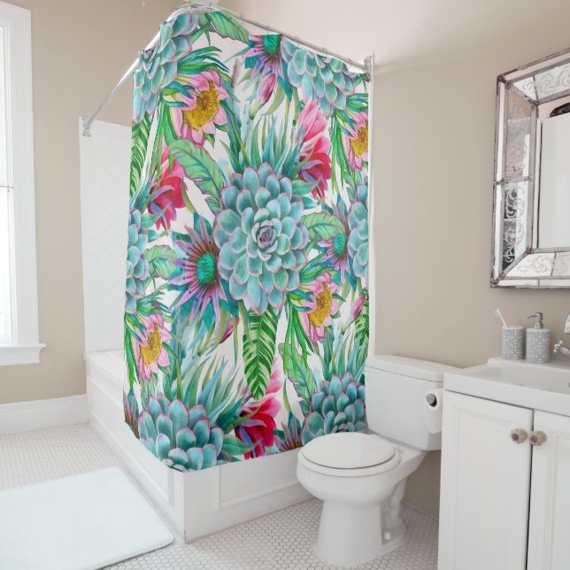 Succulents tropical garden shower curtain (In Situ)