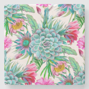 Succulents tropical garden stone coaster