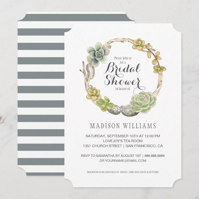 Succulents, Twigs and Stones | Bridal Shower Invitation (Front/Back)