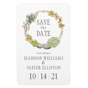 Succulents, Twigs and Stones   Save the Date Magnet