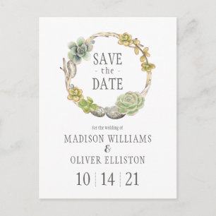 Succulents, Twigs and Stones Save the Date Postcard