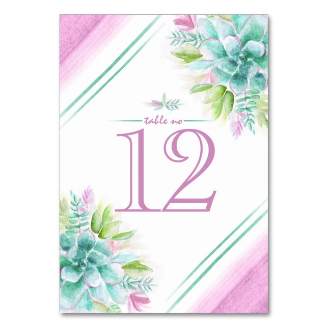 Succulents watercolor art table numbers (Front)