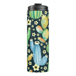 Succulents Watercolor Cactus Floral Pattern Thermal Tumbler