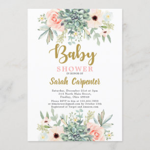 Succulents watercolor floral Baby Shower Invitation