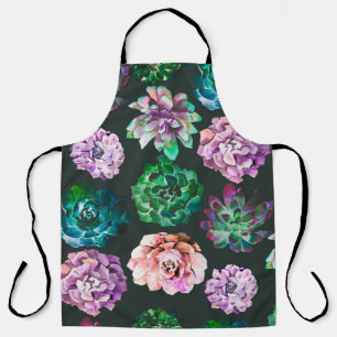 Succulents watercolor illustration pattern apron