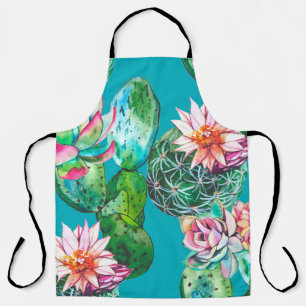 Succulents watercolor illustration pattern apron