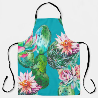 Succulents watercolor illustration pattern apron