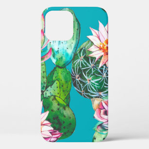 Succulents watercolor illustration pattern iPhone 12 case