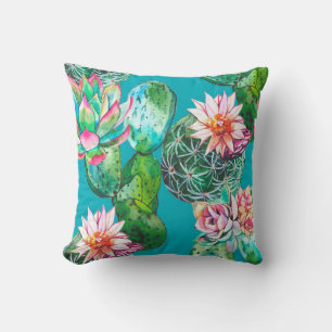 Succulents watercolor illustration pattern cushion