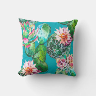 Succulents watercolor illustration pattern cushion