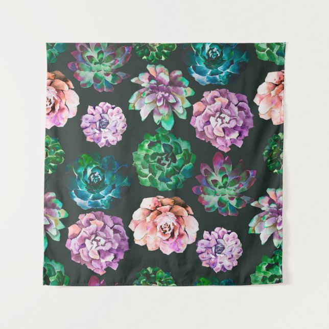 Succulents watercolor illustration pattern tapestry (Front)