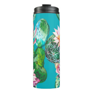 Succulents watercolor illustration pattern thermal tumbler