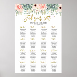 Succulents watercolor Wedding Seating Chart