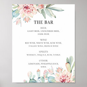 Succulents wedding. Cactus alcohol drinks bar Poster