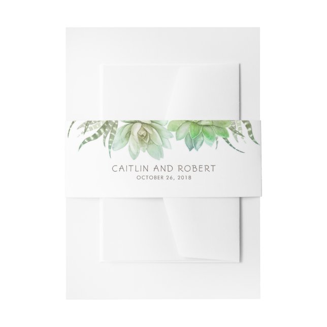 Succulents Wedding Invitation Belly Band (Front Example)
