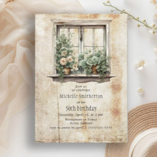 Succulents Window Garden 50th Birthday Party Invitation