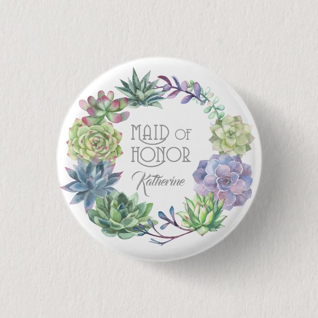 Succulents Wreath Maid of Honour ID517 3 Cm Round Badge (Front)