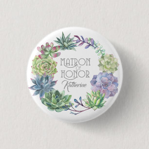 Succulents Wreath Matron of Honour ID517 3 Cm Round Badge