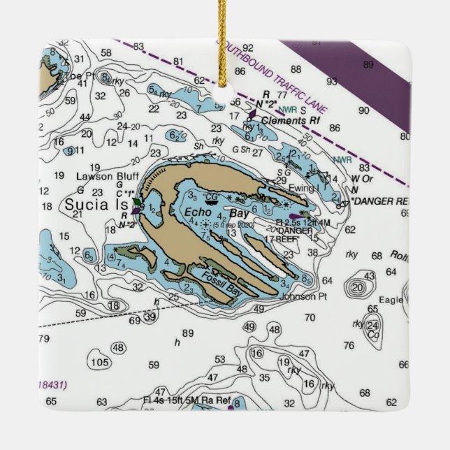 Sucia Island WA Chart Ceramic Ornament (Back)