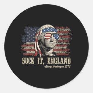 Suck England Funny 4th of July George Washington Classic Round Sticker