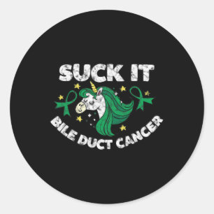 Suck It Bile Duct Cancer Fun Quote With Unicorn 1  Classic Round Sticker
