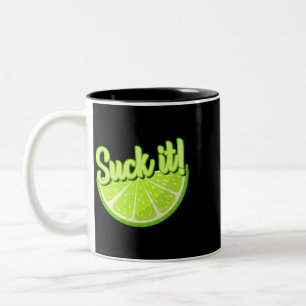 Suck It Mexican Funny Green Lime Slice Lemon Lover Two-Tone Coffee Mug
