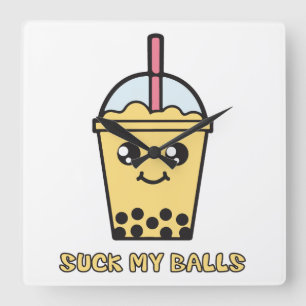 Suck My Balls (Bubble Tea) Square Wall Clock
