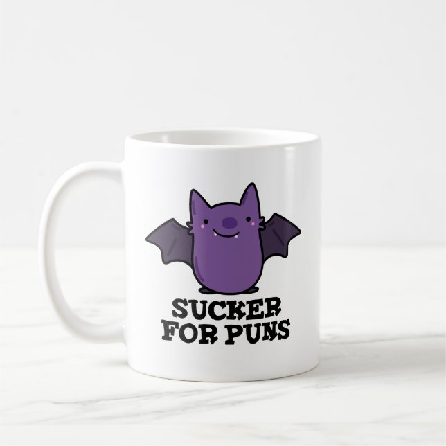 Sucker For Puns Funny Baby Bat Pun  Coffee Mug (Left)
